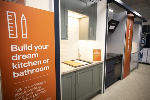 Interior of B&Q Local store showing kitchen and bathroom design area